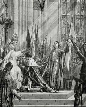 St. Joan of Arc (1412-31) at the Coronation of Charles VII (reg.1422-61) in 1429 (engraving) 19th