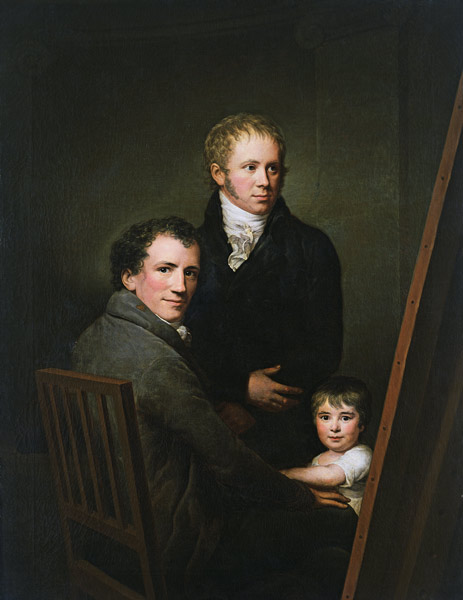 Self portrait with the Foster Daughter Lina Groger and the painter Heinrich Jakob Aldenrath von Friedrich Carl Gröger