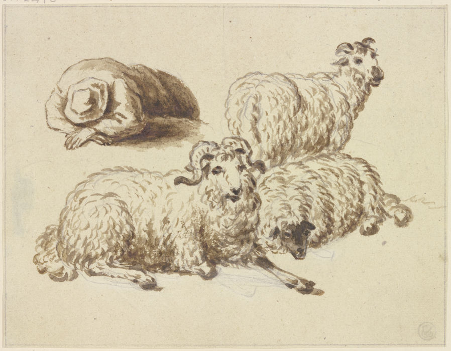 Drei Schafe und ein schlafender Hirte von Friedrich Wilhelm Hirt
