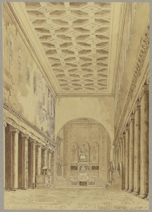 Blick durch das Mittelsschiff zum Altar von S. Lorenzo fuori le mura in Rom von Friedrich Wilhelm Ludwig