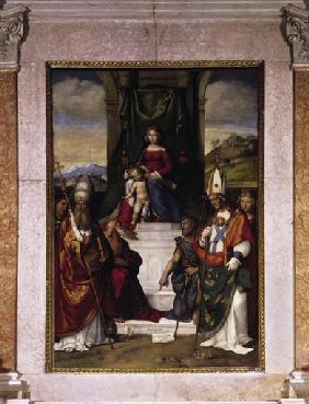 Thronende Maria mit Kind, dem Heiligen Silvester und fuenf weiteren Heiligen 1524