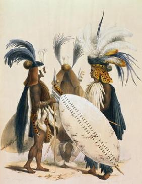 Zulu Soldiers of King Panda's Army, plate 20 from 'The Kafirs Illustrated', 1849 (litho) 04th-