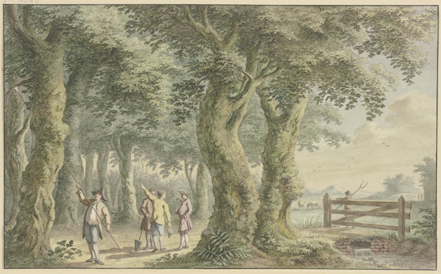 Landschaft mit Bäumen, Weidegatter und Figuren von Gerard van Rossum