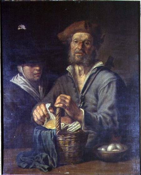 An Old Peasant and a Maid at a Table von Giacomo Francesco Cipper