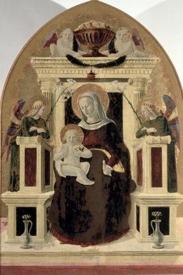 Madonna and Child Enthroned with Angels (tempera on panel) 19th