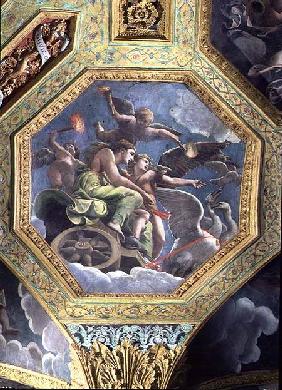 Venus and Cupid in a chariot drawn by swans, ceiling caisson from the Sala di Amore e Psiche 1528