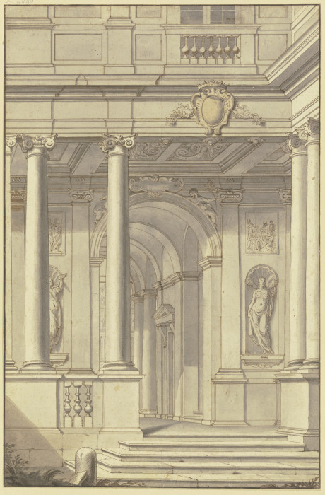 Eingang in einen Palast, oben ein leeres Wappen mit einer Krone von Giuseppe Civoli