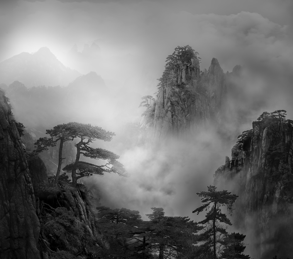 Huang Shan im Nebel von GuoJi
