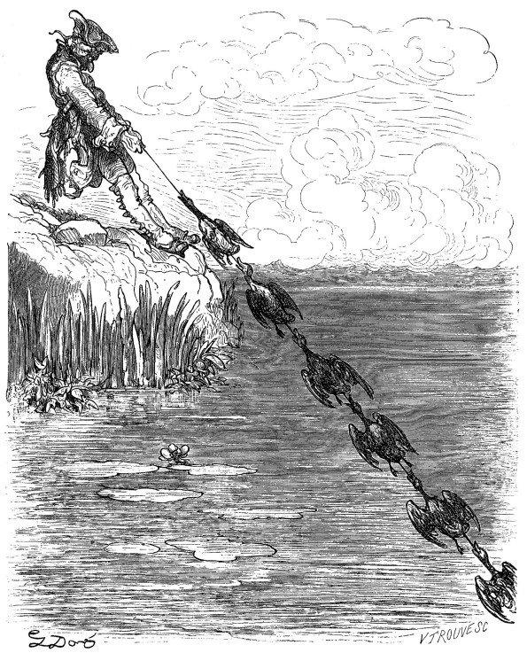Illustration für das Buch "Die Abenteuer des Baron Münchhausen" von Rudolph Erich Raspe von Gustave Doré