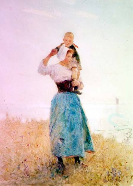 Woman and Child in a Meadow von Hector Caffieri
