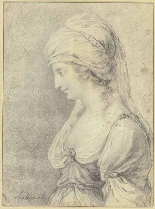 Dame mit turbanartiger Kopfbedeckung im Profil nach links (Zémire aus "Zémire et Azor") von Heinrich Sintzenich