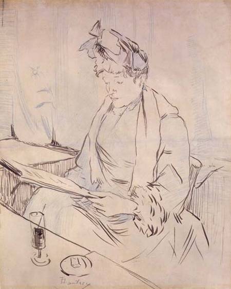 At the Cafe (pencil & ink on paper) von Henri de Toulouse-Lautrec