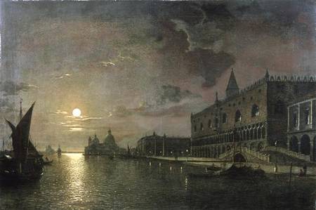 Moonlit View Of The Bacino Di San Marco, Venice, With The Doge's Palace von Henry Pether