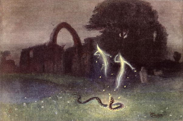 Will-o'-the-wisp and Snake (colour litho) von Hermann Hendrich