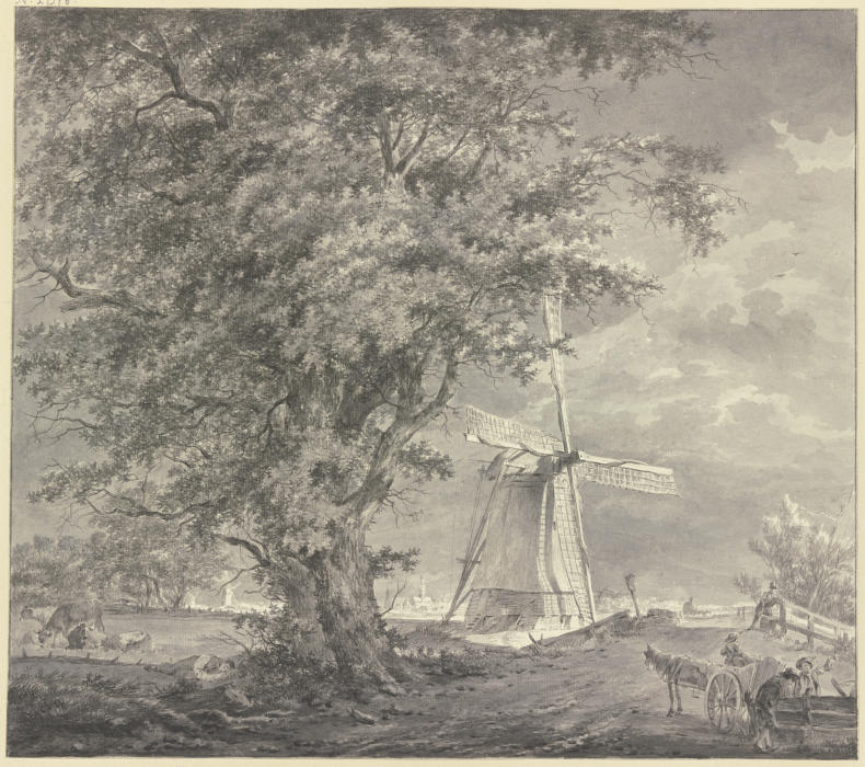 Windmühle bei einem Eichbaum von Hermanus van Brussel