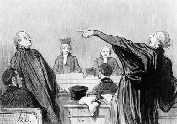 Hier ist ein Anwalt, der voll der tiefsten Überzeugung ist... (Aus der Serie  "Les gens de justice") 1845