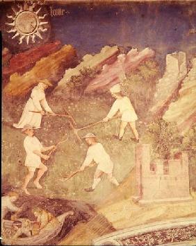 The Month of July, detail of the harvest c.1400