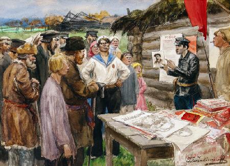 Die Lehrstunde des Kommunismus im Dorf (Aus der Aquarellserie Russische Revolution) 1918
