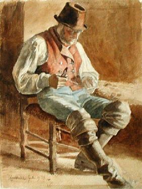 Fisherman Mending a Net 1834 cil a