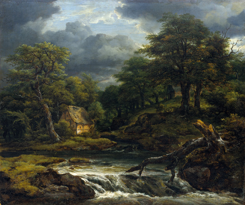 Waldlandschaft mit Wasserfall bei aufziehendem Gewitter von Jacob Isaacksz. van Ruisdael
