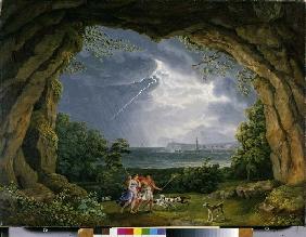 Aeneas und Dido flüchten vor dem Unwetter in eine Grotte 1804