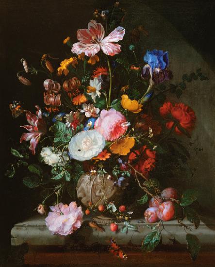 Blumenstrauß in einer Steingutvase 1677