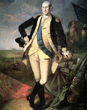 General George Washington (1732-99) at Yorktown, Virginia (colour litho) 19th