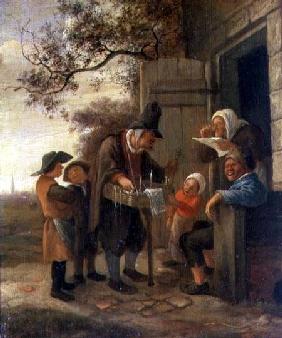 A Pedlar selling Spectacles outside a Cottage c.1650-53