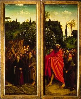 Genter Altar - Eremiten (rechts) und Christophorus mit den Pilgern (links) 1432