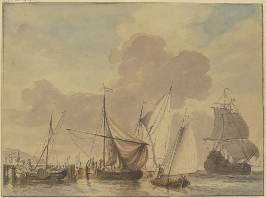 Marine mit fünf Schiffen im Vordergrund von Jan Verbruggen