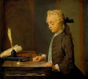 Le portrait du fils de M.Godefroy, joailier, applique a voir tourner un toton, dit aussi L'enfant au 1738