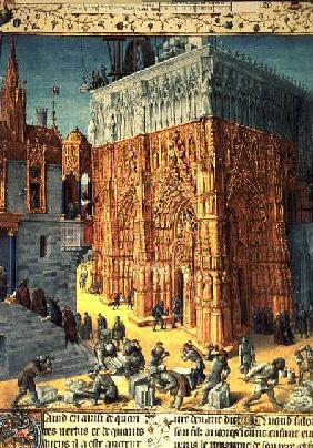Building of the Temple of Jerusalem from an illuminated French translation of the original manuscrip c.1470-76