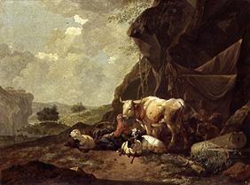 Hirten und Herden unter Felsen 1681