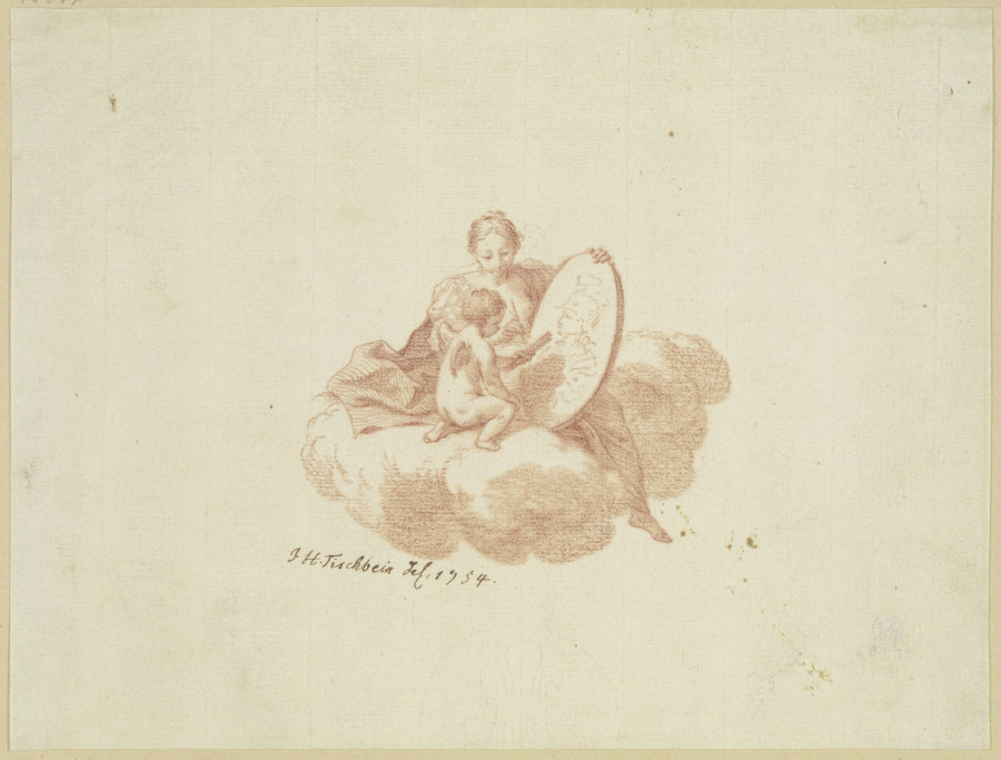 Titelblatt: Frauengestalt auf einer Wolke mit einem malenden Amor von Johann Heinrich Tischbein d. Ä.