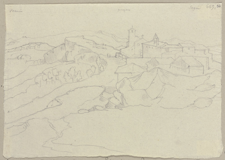 Blick auf Segni sowie in der Ferne Genazzano und Palestrina von Johann Anton Ramboux