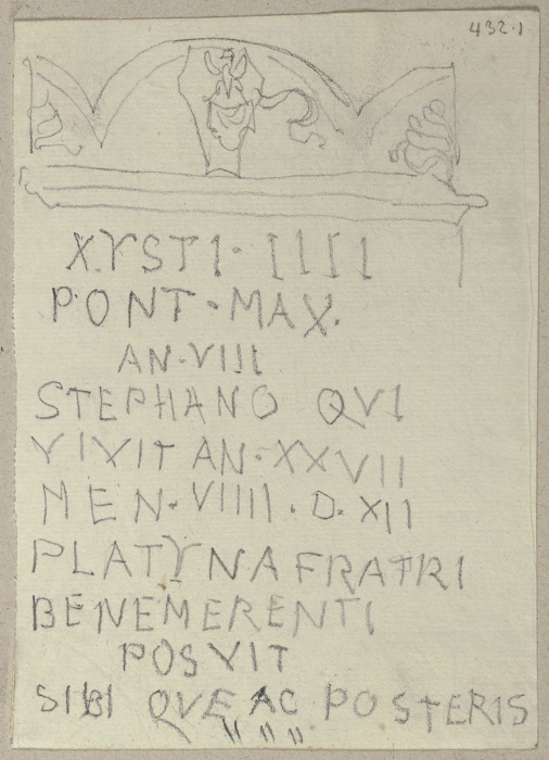 Inschrift des Grabsteins von Bartolomeo Platina (?) in Santa Maria Maggiore in Rom von Johann Anton Ramboux