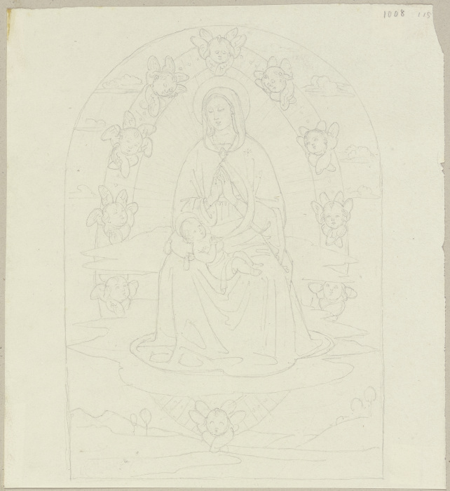 Maria mit Kind, von einer Maestà unweit San Fortunato bei Montefalco von Johann Anton Ramboux