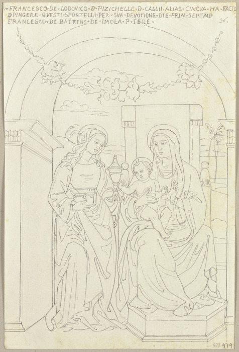Thronende Madonna mit Kind und einer Heiligen in San Francesco in Cagli von Johann Anton Ramboux