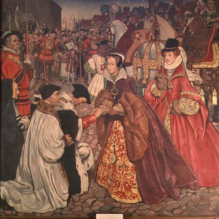 Queen Mary (1516-58) and Princess Elizabeth (1533-1603) entering London, 1553 von John Byam Liston Shaw