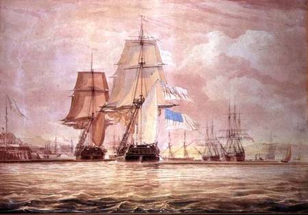 HMS 'Shannon' leading the 'Chesapeake' into Halifax Harbour von John Christian Schetky