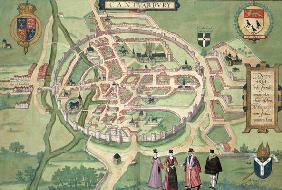 Map of Canterbury, from 'Civitates Orbis Terrarum' by Georg Braun (1541-1622) and Frans Hognenberg ( 19th