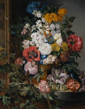 Grosses Blumenstück mit Früchten, Vögeln und Insekten 1835