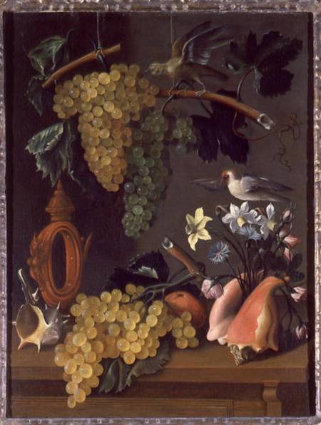 Still Life with Grapes, Birds, Flowers and Shells von Juan de Espinosa