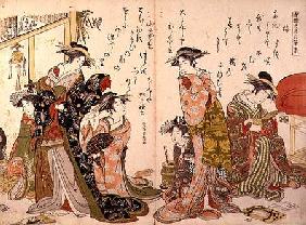 Courtesans at leisure from the 'Autographs of Yoshiwara Beauties' c.1780