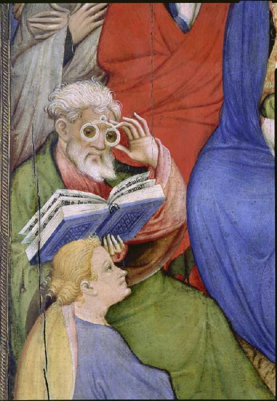 Altarflügel - Rechts/Detail: Pfingsten / Mann mit Brille von Konrad von Soest