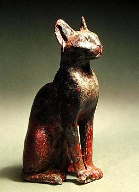 Statuette of a cat with gold earrings, the sacred representation of the goddess Bastet c.664-630B