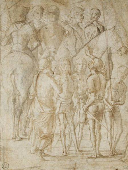Group of Horsemen and Men Standing (pen & ink and wash on paper) von Lorenzo Costa