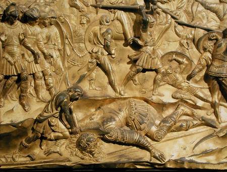 David and Goliath, detail from the original panel from the East Doors of the Baptistery von Lorenzo Ghiberti