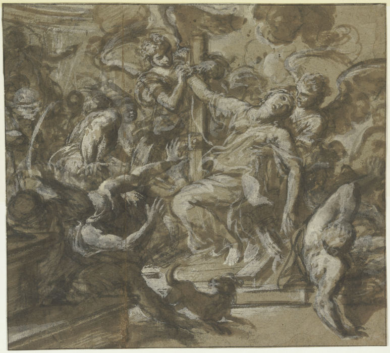 Zwei Engel befreien eine Heilige aus den Händen ihrer Marterer von Luca Giordano