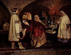 Die erste Begegnung des Zaren Alexej Michailowitsch mit seiner Braut Sofia. Um 1890